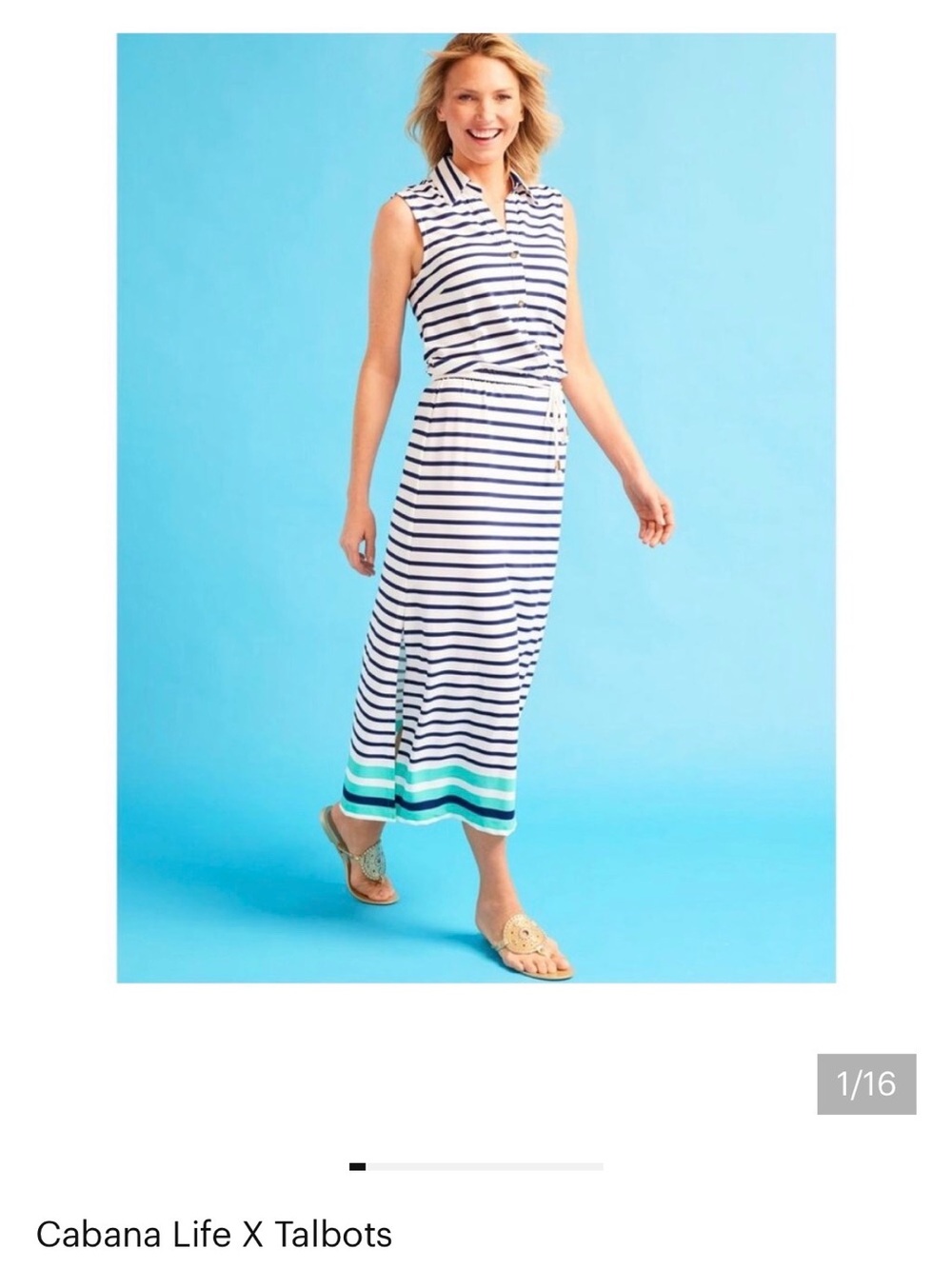 Talbots Sleeveless Striped Maxi Dress in Navy, White & Aqua